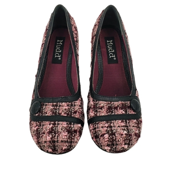 Mudd Pena Wmns Vintage Y2K Pink/Black Plaid Tweed Block High Heels Pumps Sz7.5 - Picture 5 of 11